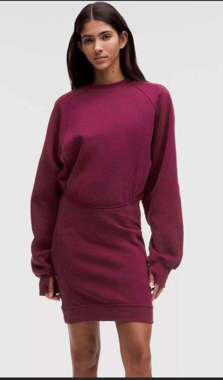 196 Lululemon Scuba Long-Sleeve Mini Sweat Dress in Deep Luxe Sz 4